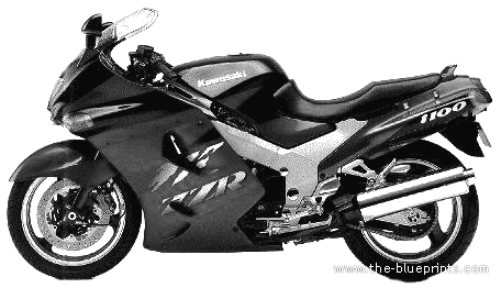Kawasaki ZZR 1100 motorcycle (1990) - drawings, dimensions, pictures