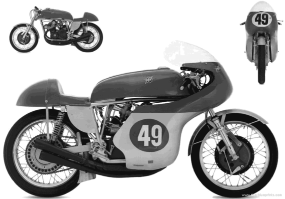 Motorcycle MV Agusta 350 (1961) - drawings, dimensions, pictures