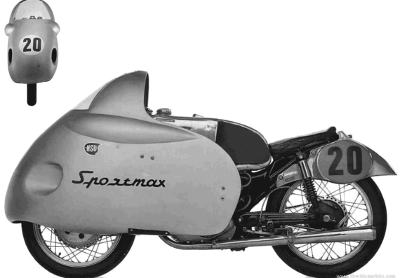 Мотоцикл NSU Sportmax (1954) - чертежи, габариты, рисунки
