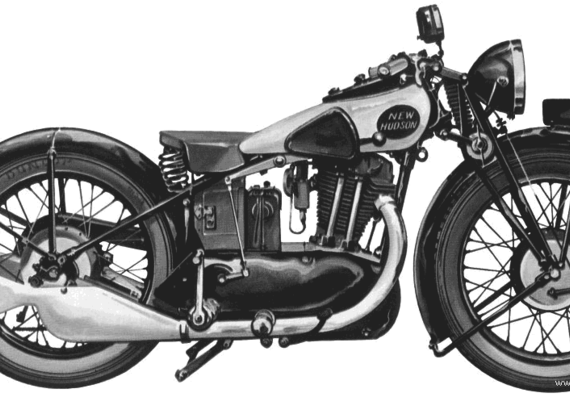 Мотоцикл NewHudson 500 (1932) - чертежи, габариты, рисунки