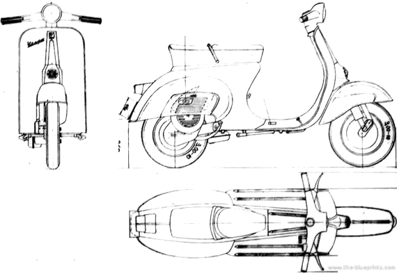 Мотоцикл Piaggio Vespa 50N - чертежи, габариты, рисунки