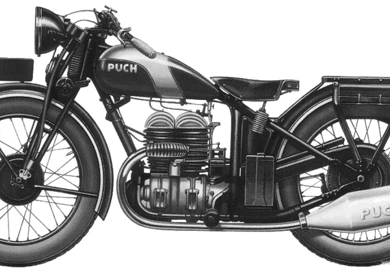 Мотоцикл Puch 500N (1933) - чертежи, габариты, рисунки