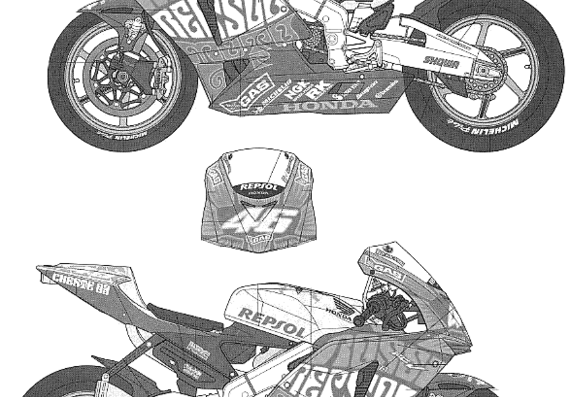 Мотоцикл Repsol Honda RC211V Valencia (2003) - чертежи, габариты, рисунки