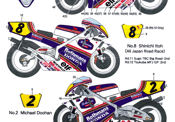 Rothmans Honda NSR500 motorcycle (1992) - drawings, dimensions, pictures