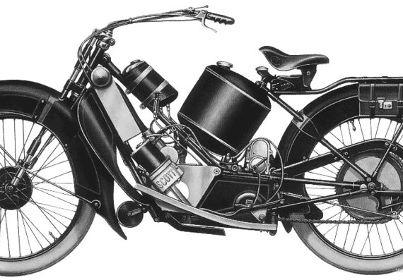 Мотоцикл Scott FlyingSquirrel (1921) - чертежи, габариты, рисунки