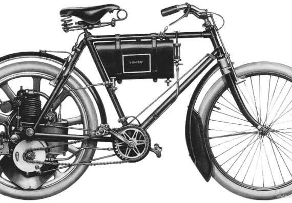 Singer motorcycle (1904) - drawings, dimensions, pictures