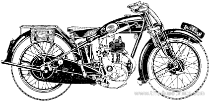 Мотоцикл Sunbeam Saddle Tank (1929) - чертежи, габариты, рисунки