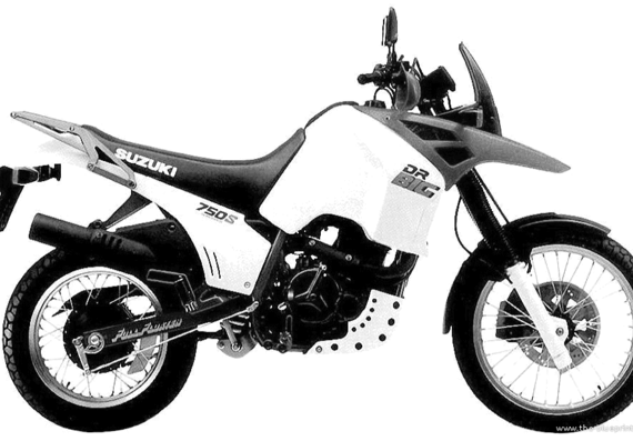 Мотоцикл Suzuki DR750S (1988) - чертежи, габариты, рисунки