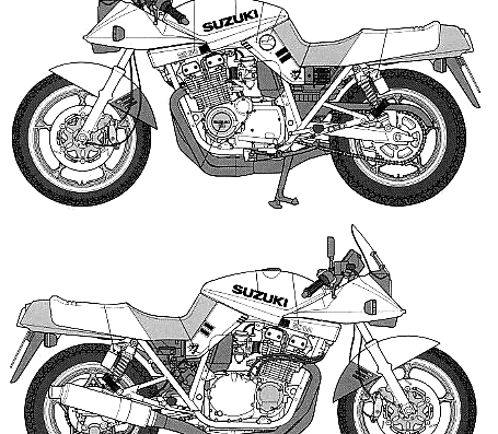 Мотоцикл Suzuki GSX1100S Katana Custom Tuned - чертежи, габариты, рисунки