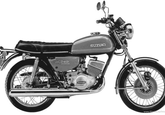 Мотоцикл Suzuki GT250 (1973) - чертежи, габариты, рисунки