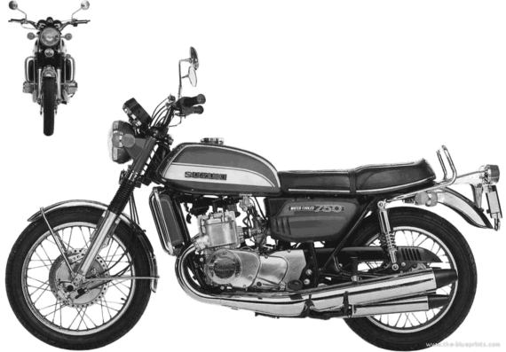 Мотоцикл Suzuki GT750 (1971) - чертежи, габариты, рисунки