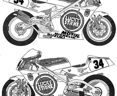 Мотоцикл Suzuki RGV 500 (1993) - чертежи, габариты, рисунки