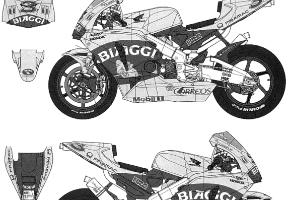 Мотоцикл Team Pons Honda RC211V (2003) - чертежи, габариты, рисунки