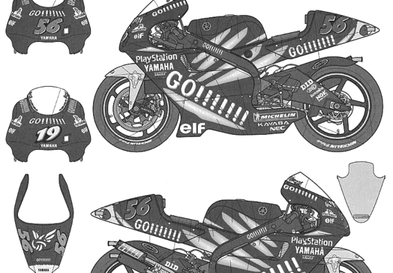 Мотоцикл Tech3 Yamaha YZR500 (2001) - чертежи, габариты, рисунки