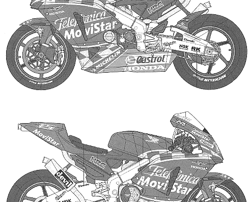 Мотоцикл Telefonica Movistar Honda RC211V (2003) - чертежи, габариты, рисунки