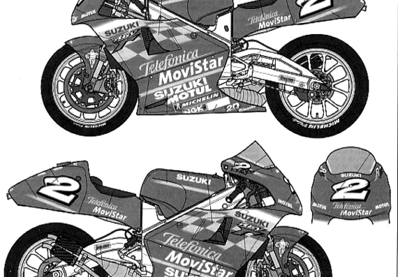 Telefonica Movistar Suzuki RGV motorcycle - drawings, dimensions, pictures