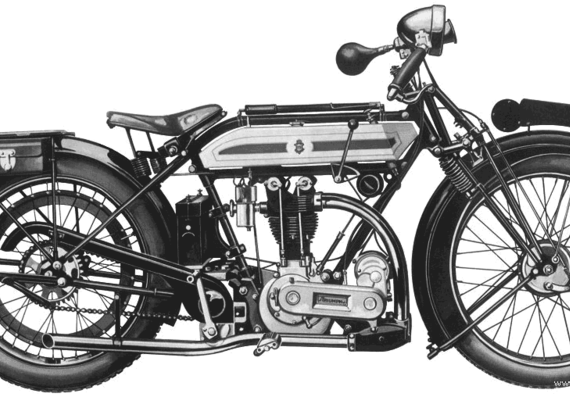 Мотоцикл Triumph 500 Ricardo (1924) - чертежи, габариты, рисунки