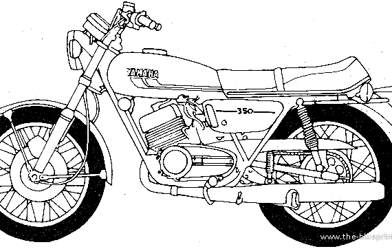 Мотоцикл Yamaha RD350B (1975) - чертежи, габариты, рисунки