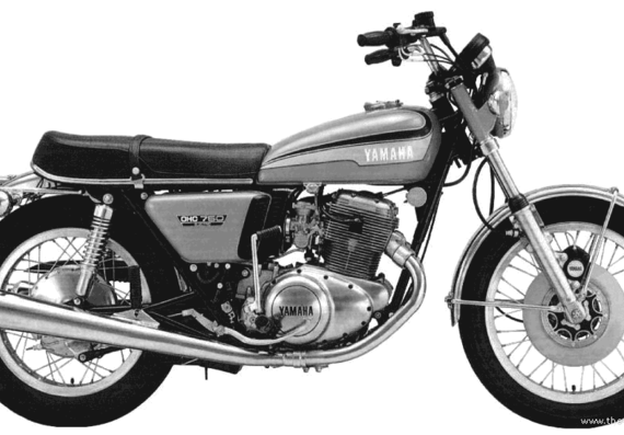 Мотоцикл Yamaha TX750 (1973) - чертежи, габариты, рисунки