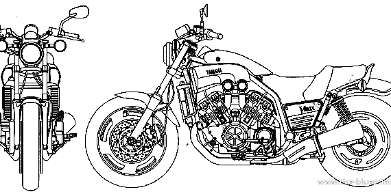 Мотоцикл Yamaha VMax (2001) - чертежи, габариты, рисунки