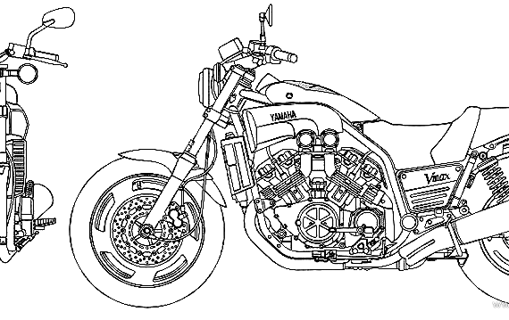 Мотоцикл Yamaha Vmax - чертежи, габариты, рисунки