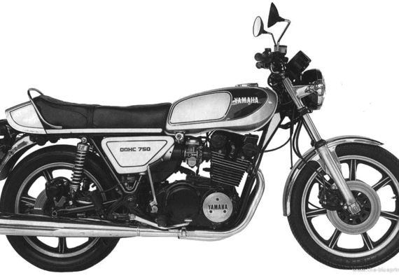 Мотоцикл Yamaha XS750 (1977) - чертежи, габариты, рисунки