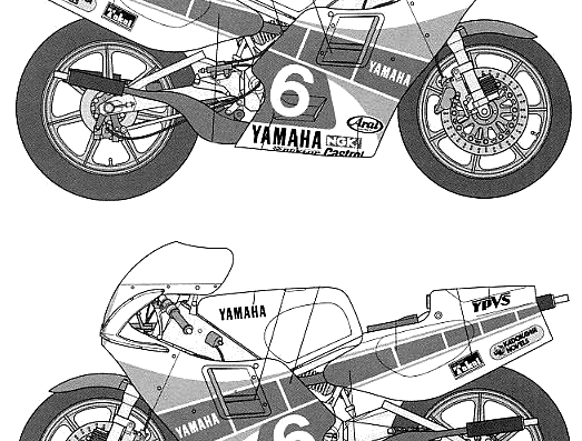 Мотоцикл Yamaha YZR500 (OW70) Taira Version - чертежи, габариты, рисунки