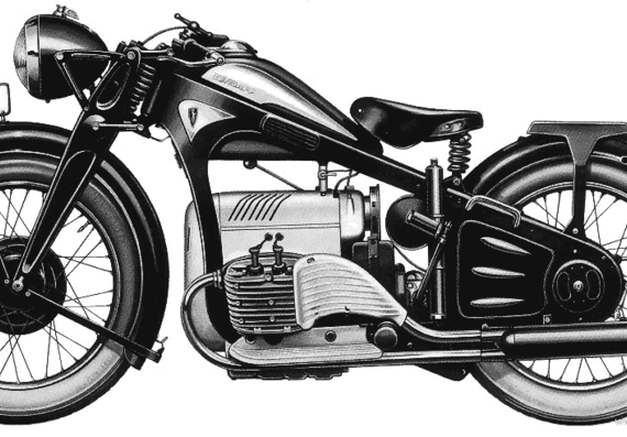 Мотоцикл Zundapp K800 (1933) - чертежи, габариты, рисунки
