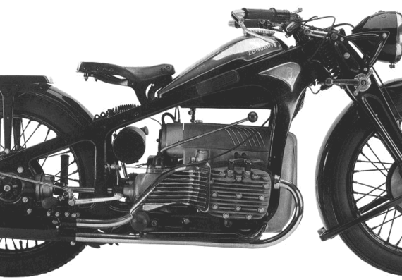 Мотоцикл Zundapp K800 (1938) - чертежи, габариты, рисунки
