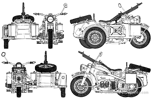 Мотоцикл Zundapp KS750 (1940) - чертежи, габариты, рисунки