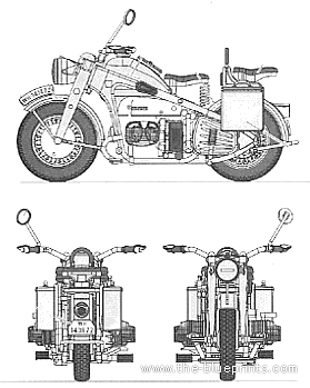 Zundapp KS750 motorcycle (1942) - drawings, dimensions, pictures