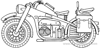 Мотоцикл Zundapp KS750 (1943) - чертежи, габариты, рисунки