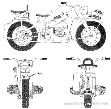 Мотоцикл Zundapp KS750 M - чертежи, габариты, рисунки