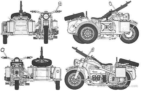 Мотоцикл Zundapp KS750 Sidecar - чертежи, габариты, рисунки