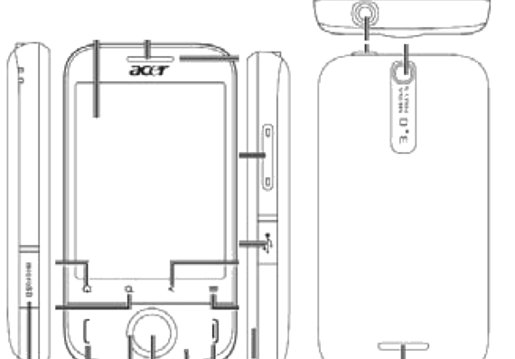 Acer Betouch E110 phone - drawings, dimensions, figures