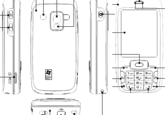 HTC 5800 phone - drawings, dimensions, figures