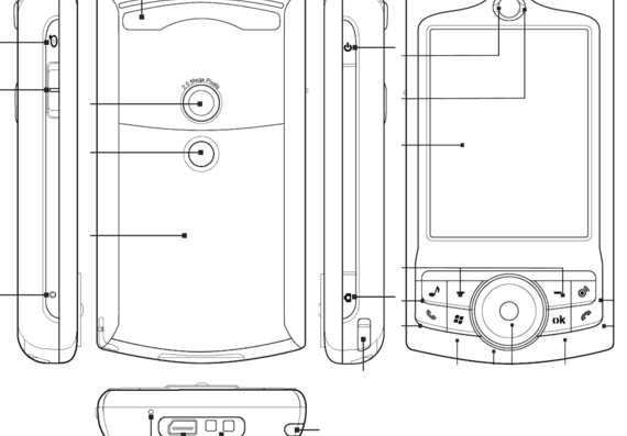 Телефон HTC Love P3350 - чертежи, габариты, рисунки