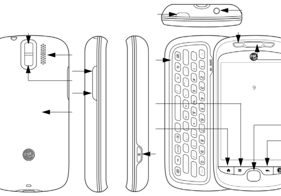 Телефон HTC myTouch Slide - чертежи, габариты, рисунки