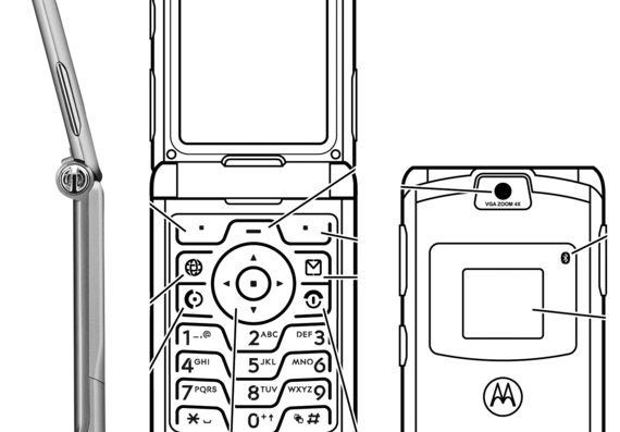 Motorola V3 RAZR phone - drawings, dimensions, figures
