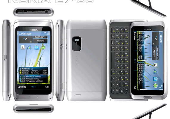 Телефон Nokia E7-00 - чертежи, габариты, рисунки