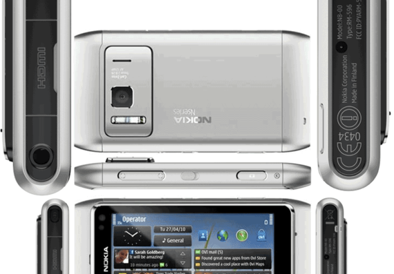 Nokia N8-00 phone - drawings, dimensions, figures