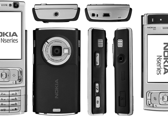 Телефон Nokia N95 - чертежи, габариты, рисунки
