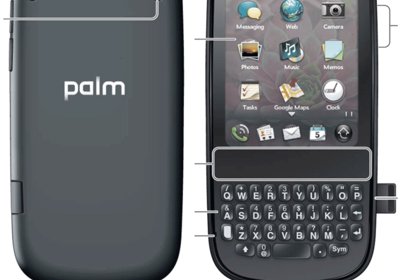 Телефон Palm Pixi - чертежи, габариты, рисунки