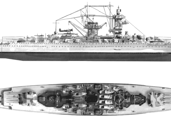 Военный корабль Admiral Graf Spee - чертежи, габариты, рисунки