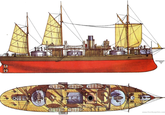 Корабль Admiral Lazarev 1867 (Monitor) - чертежи, габариты, рисунки