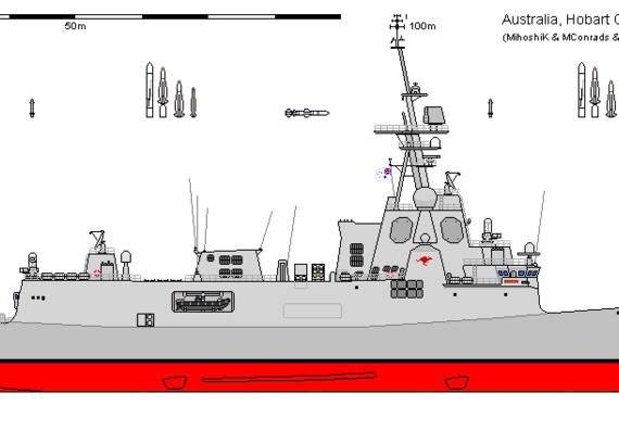 Ship Aus DDG AWD F100 Hobart AU - drawings, dimensions, figures