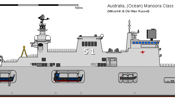 Корабль Aus LPH Ocean Manoora AU - чертежи, габариты, рисунки