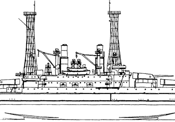 Боевой корабль BB-27 USS Michigan (1912) - чертежи, габариты, рисунки