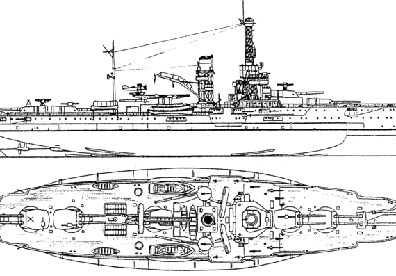Боевой корабль BB-30 USS Florida (1929) - чертежи, габариты, рисунки