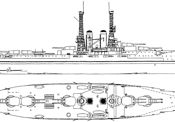 Боевой корабль BB-31 USS Utah (1913) - чертежи, габариты, рисунки